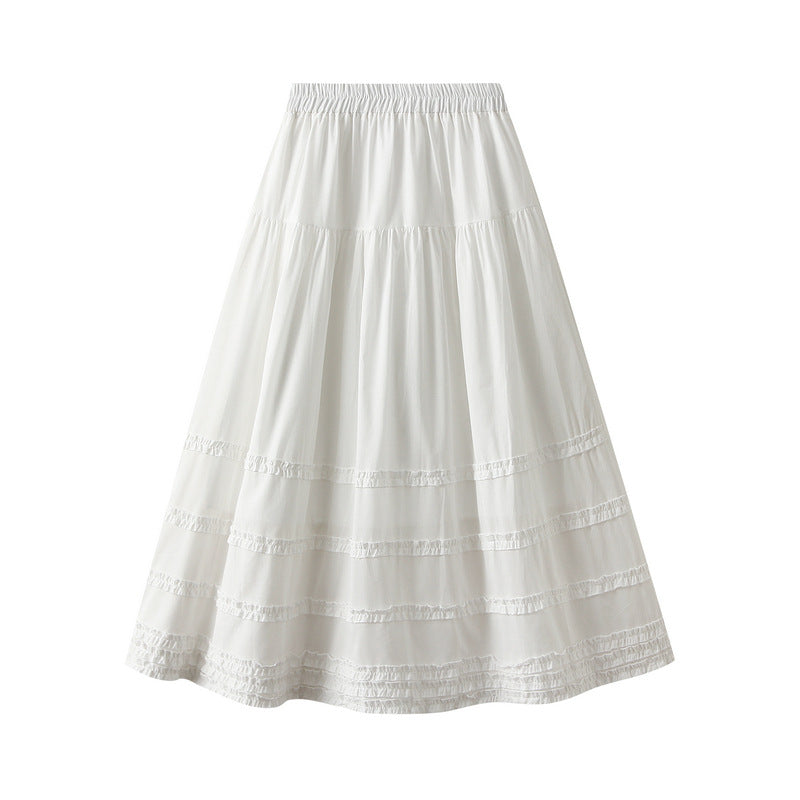 Women Cotton White Skirt Summer Elegant A line Skirt Lace Trim
