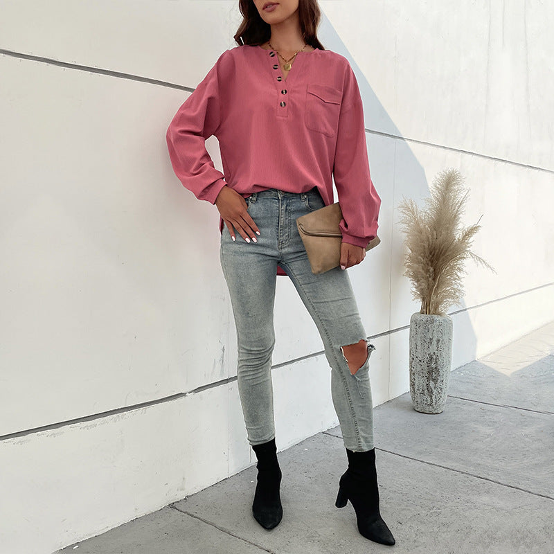 Spring Women Clothing Long Sleeve Solid Color Shirt Casual Women