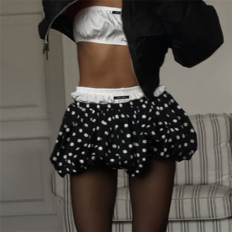 Spring Women Polka Dot Design Sexy Bud Ultra Short Skirt