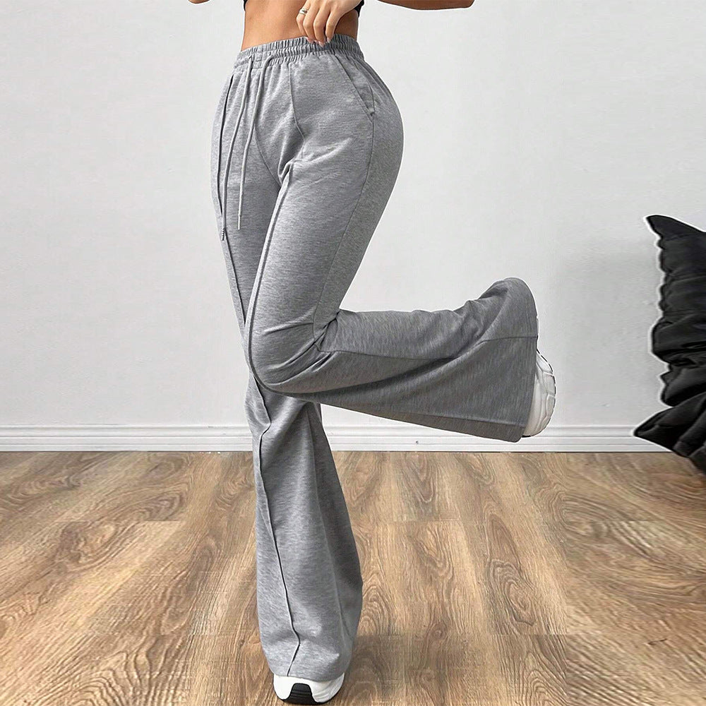 Simple Office Casual Pants Autumn Winter Drawstring Elastic Waist Slim Wide Leg Pants