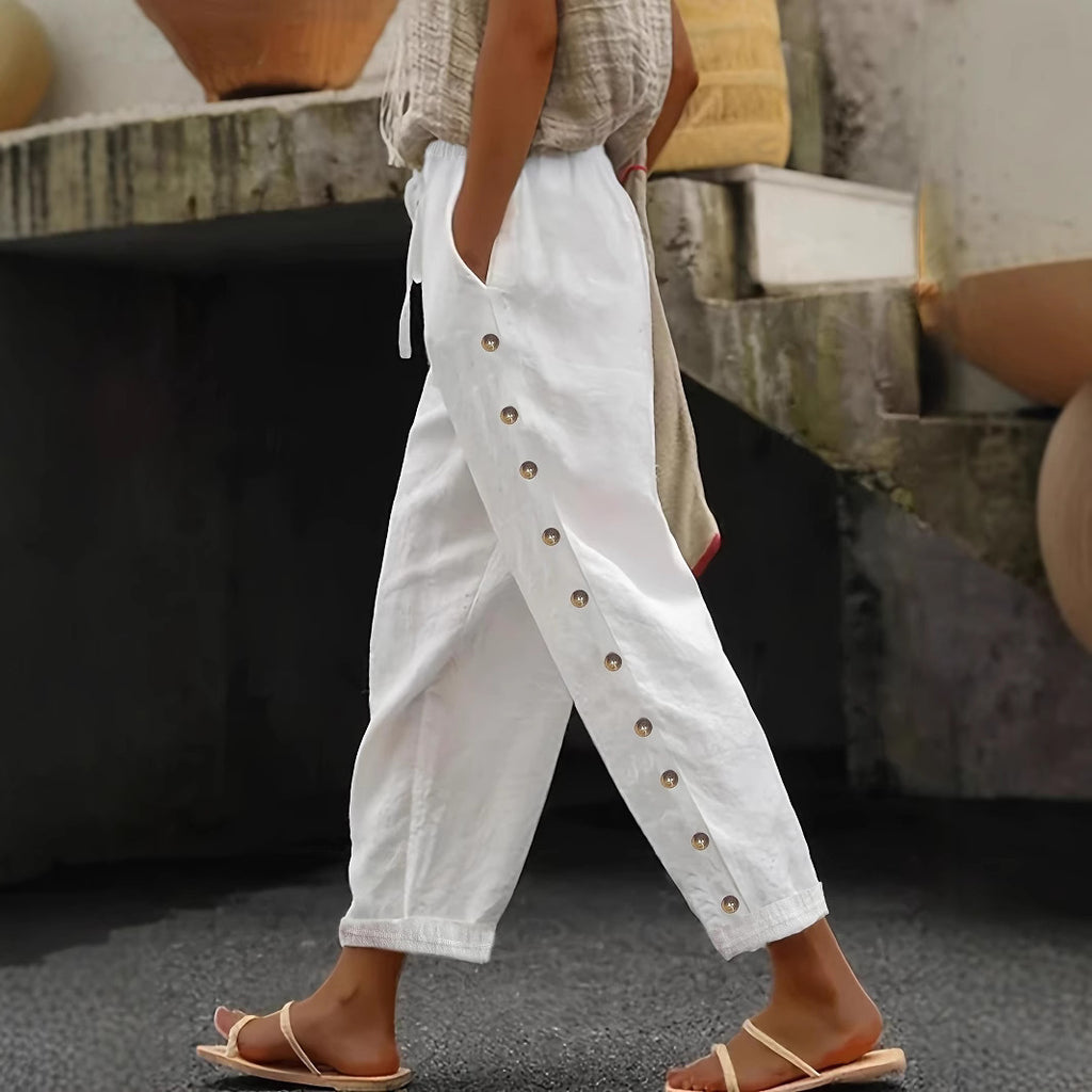 Fall Women Clothing Pants Elastic Waist Loose Casual Cropped Trousers