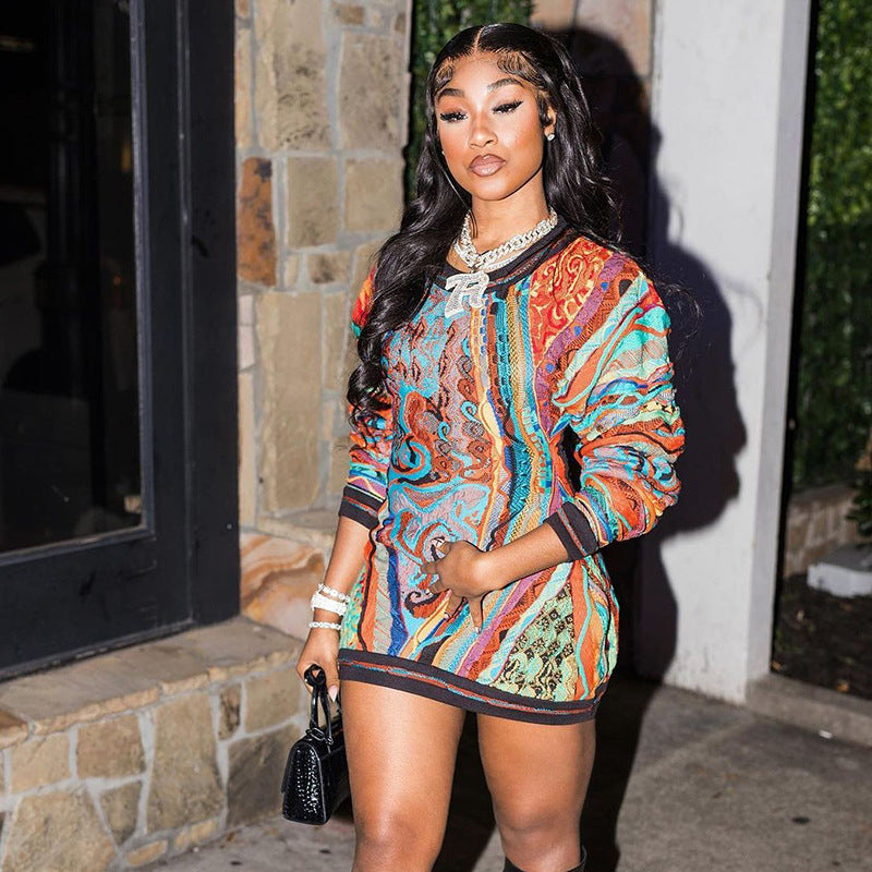 Fall Women Clothing Sexy Long Sleeve Hollow Out Cutout High Waist Slim Fit Slimming Short Dress