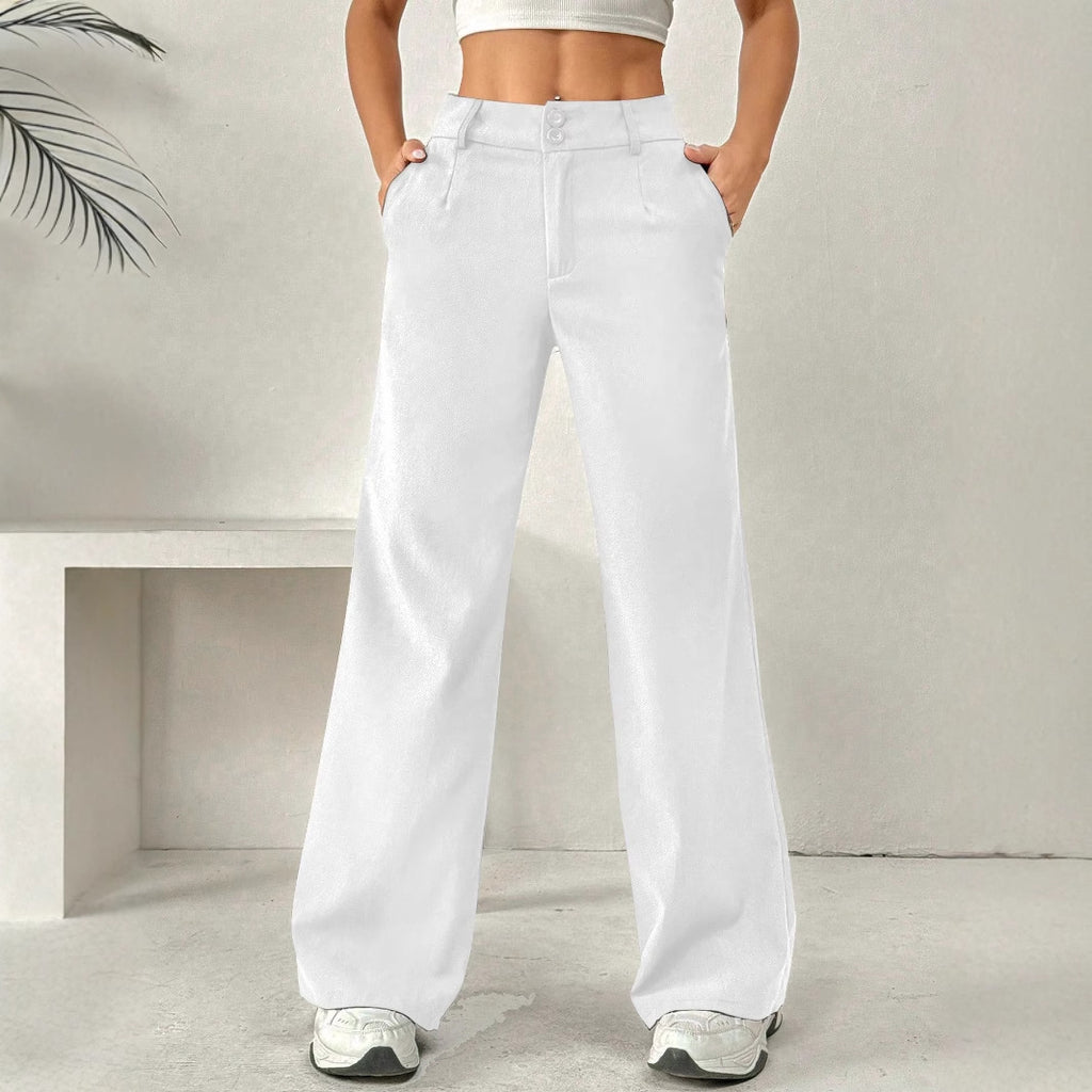 Women Clothing Solid Color Summer Loose Figure Flattering Straight Leg Pants