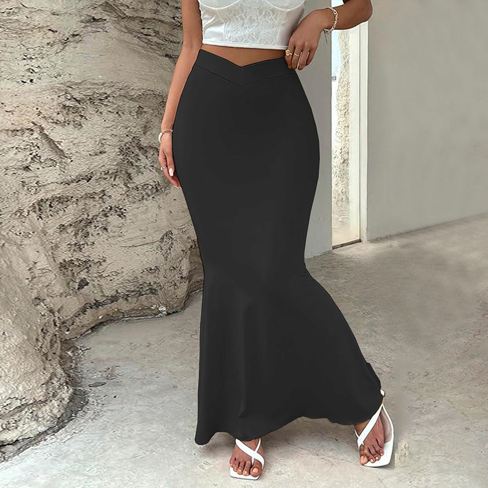 Black Gentle Spring Summer High Waist Fishtail Sheath Skirt Women