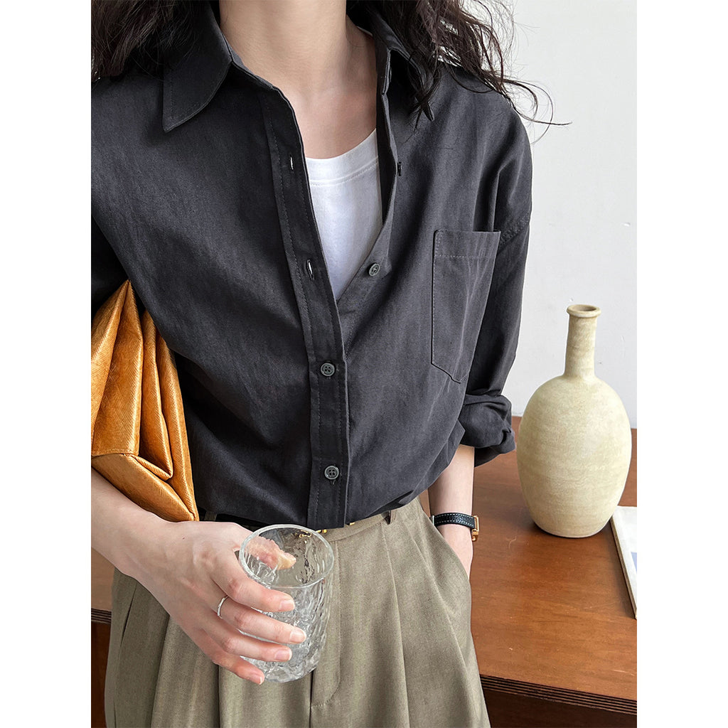 Oxford Cloth Classic Wide Long Sleeved Shirt Women Autumn Office Lazy Outer Wear Casual Overshirt