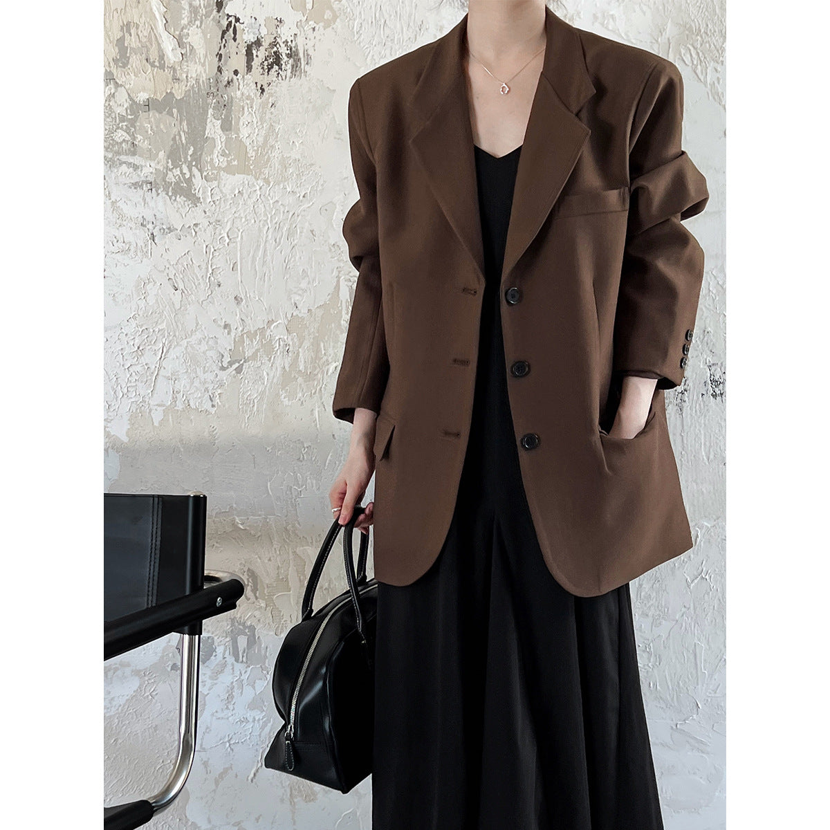 Korean Casual Long Sleeve Blazer Women Autumn High Grade Retro Coat