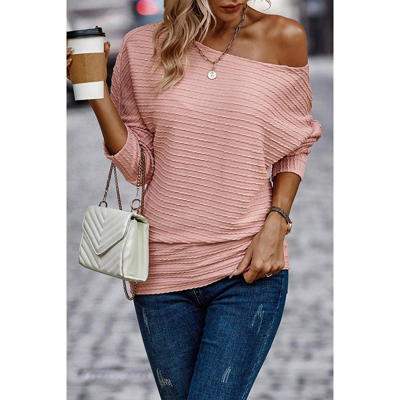 Autumn Twist Knitted Bottoming Shirt Women Solid Color Diagonal Collar Long Sleeve T Shirt Women