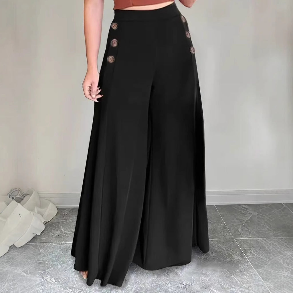 Autumn Winter High Waist Solid Color Wide Leg Long Casual Wild Adult Lady like Woman Office Drape Long Pants