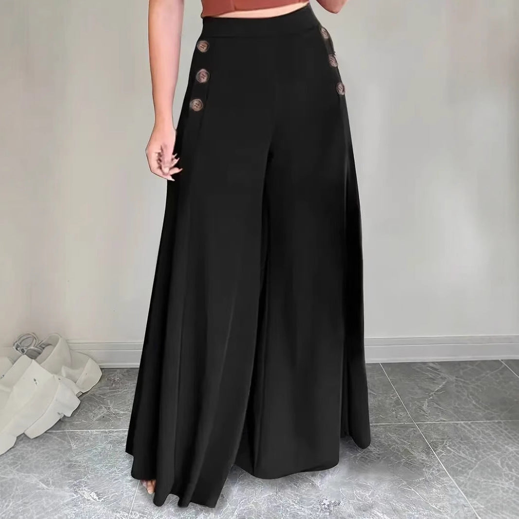 Autumn Winter High Waist Solid Color Wide Leg Long Casual Wild Adult Lady like Woman Office Drape Long Pants
