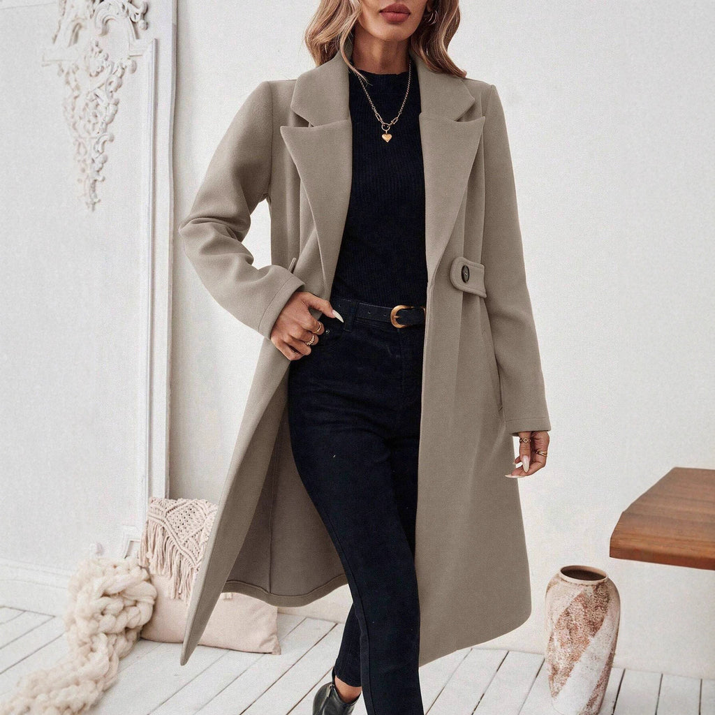 Autumn Winter Woolen Coat Long Collared Slim Fit Slimming Women Woolen Coat