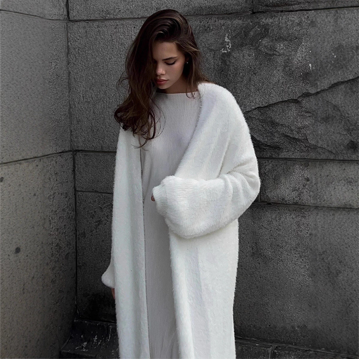 Mink Wool Knitted Sweater Cardigan Autumn Winter Lengthened Mink Velvet Cardigan Robe Idle Loose Sweater