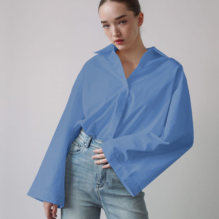 French Simplicity Commuting Elegant Shirt Women Autumn Polo Collar Long Sleeve Single Breasted Loose Casual Top