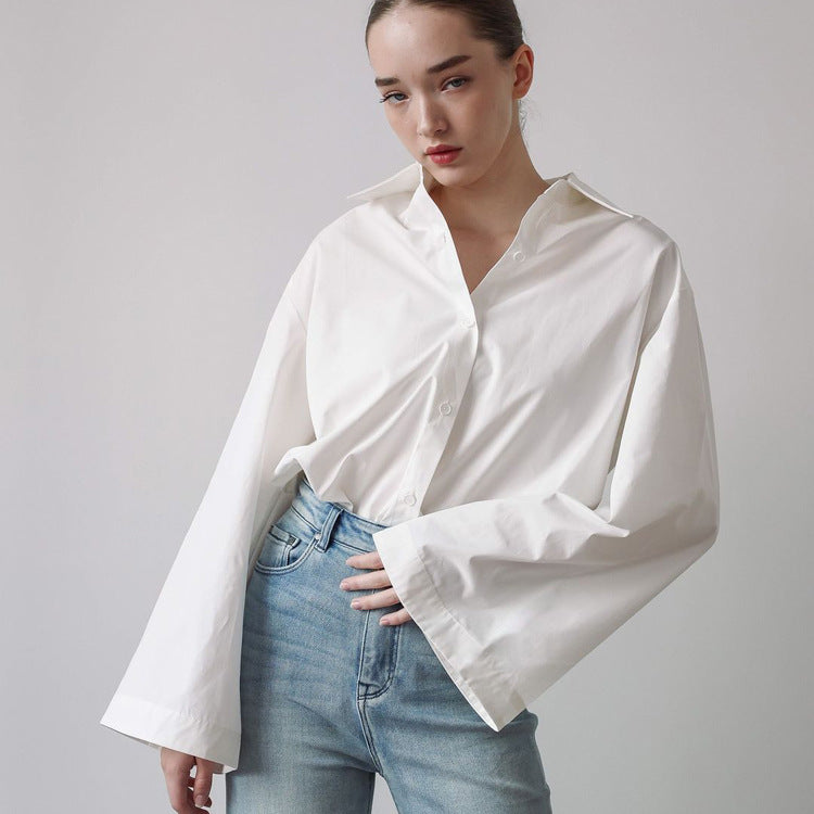 French Simplicity Commuting Elegant Shirt Women Autumn Polo Collar Long Sleeve Single Breasted Loose Casual Top