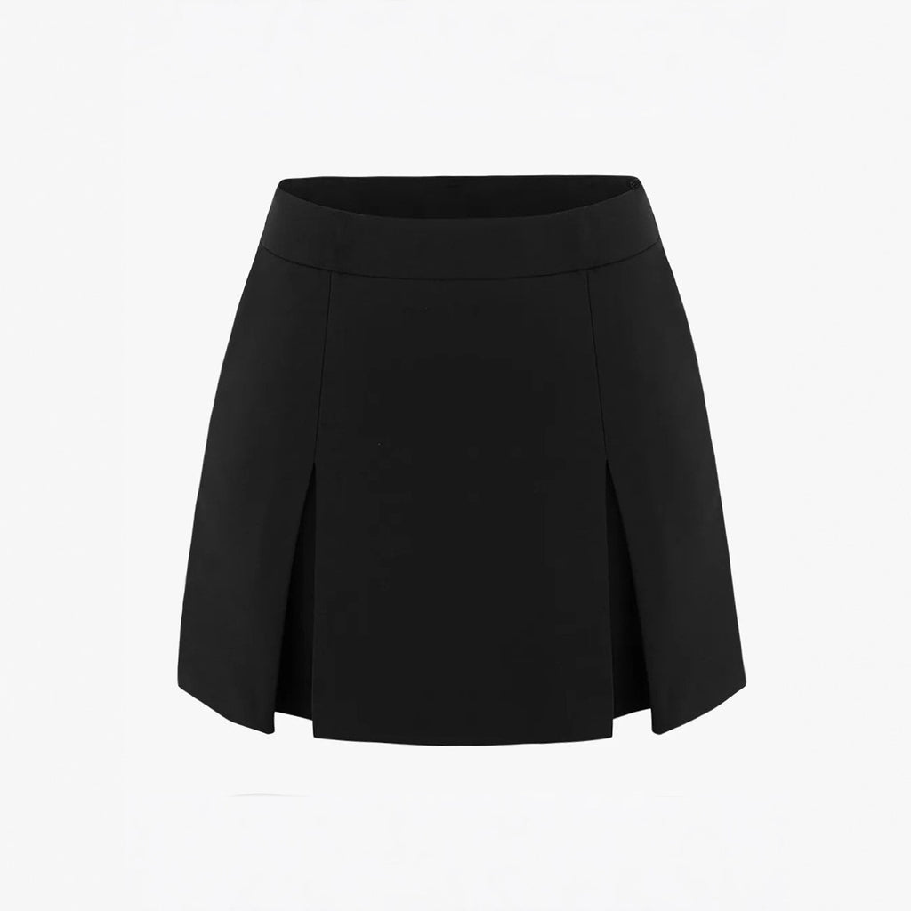 Women Double Slit A line Pantskirt Elastic High Waist Zipper Culottes Women
