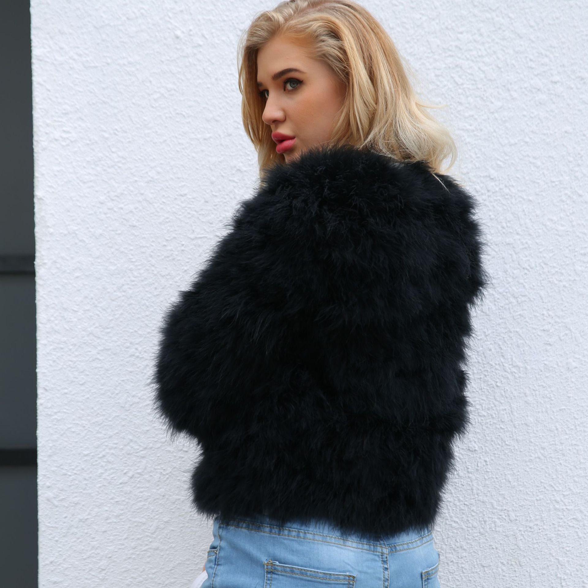 Casual Coat Women Autumn Winter Faux Fur Imitation Ostrich Fur Short Coat