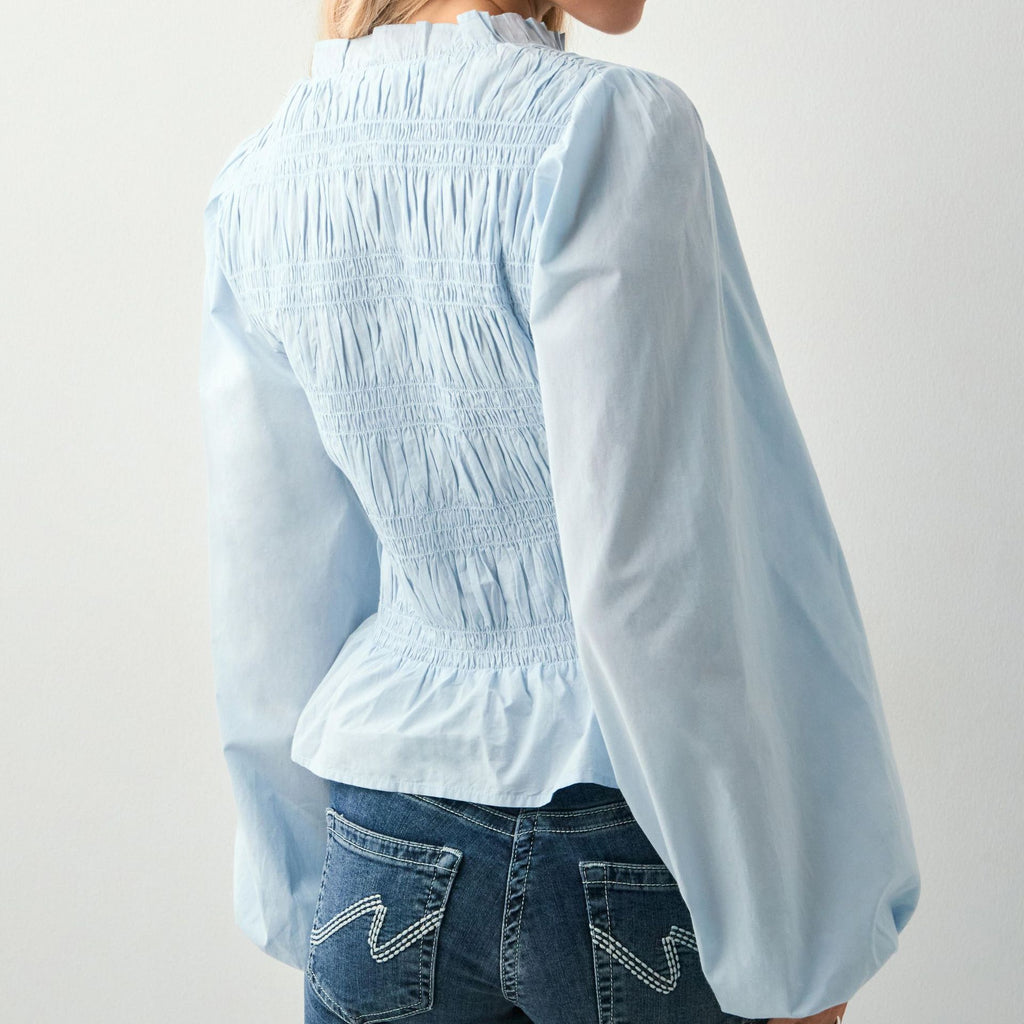 Women Solid Color Casual Button Slim Fit Cardigan Shirt Puff Sleeve Top