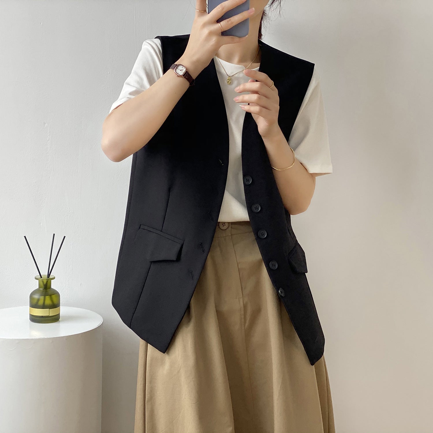 Vest for Women Autumn Korean Loose Sleeveless Single Breasted Vest Cardigan