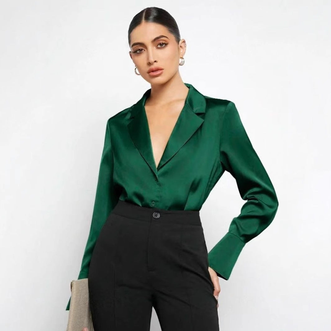 Satin Faux Silk Shirt Spring Summer Women Clothing Minimalist Long Sleeve Shirt Top