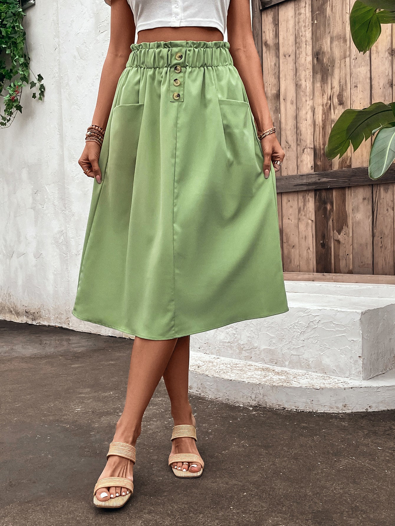 Falda Mujer Cintura Alta Casual