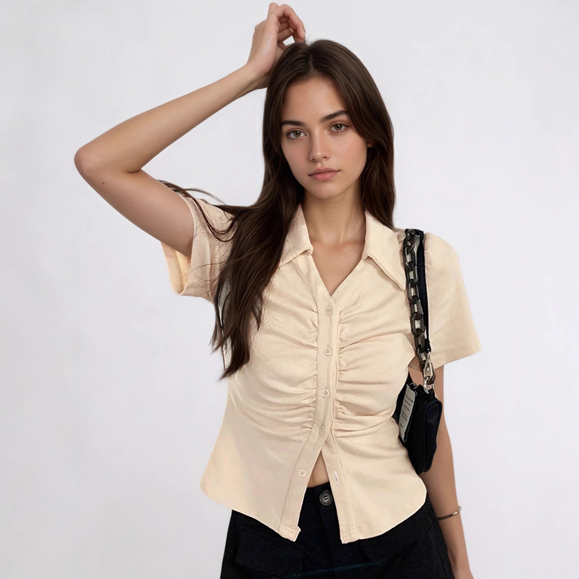 Summer Cinched Slimming Pullover Women Sexy Short All Match T shirt