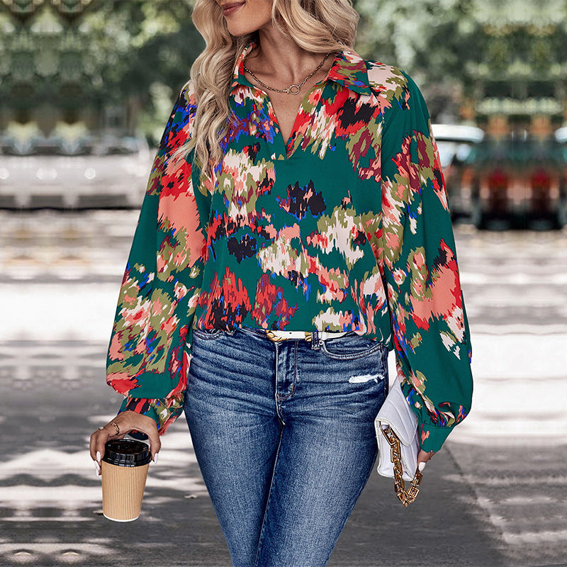 Autumn Women Wear Long Sleeved Printed Shirt for Women