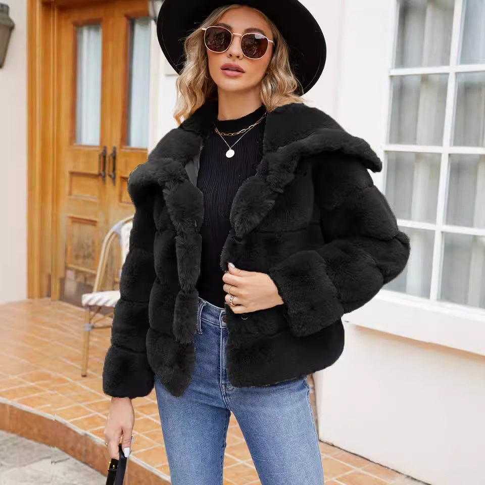 Collared Short Women Faux Fur Coat Top Autumn Winter