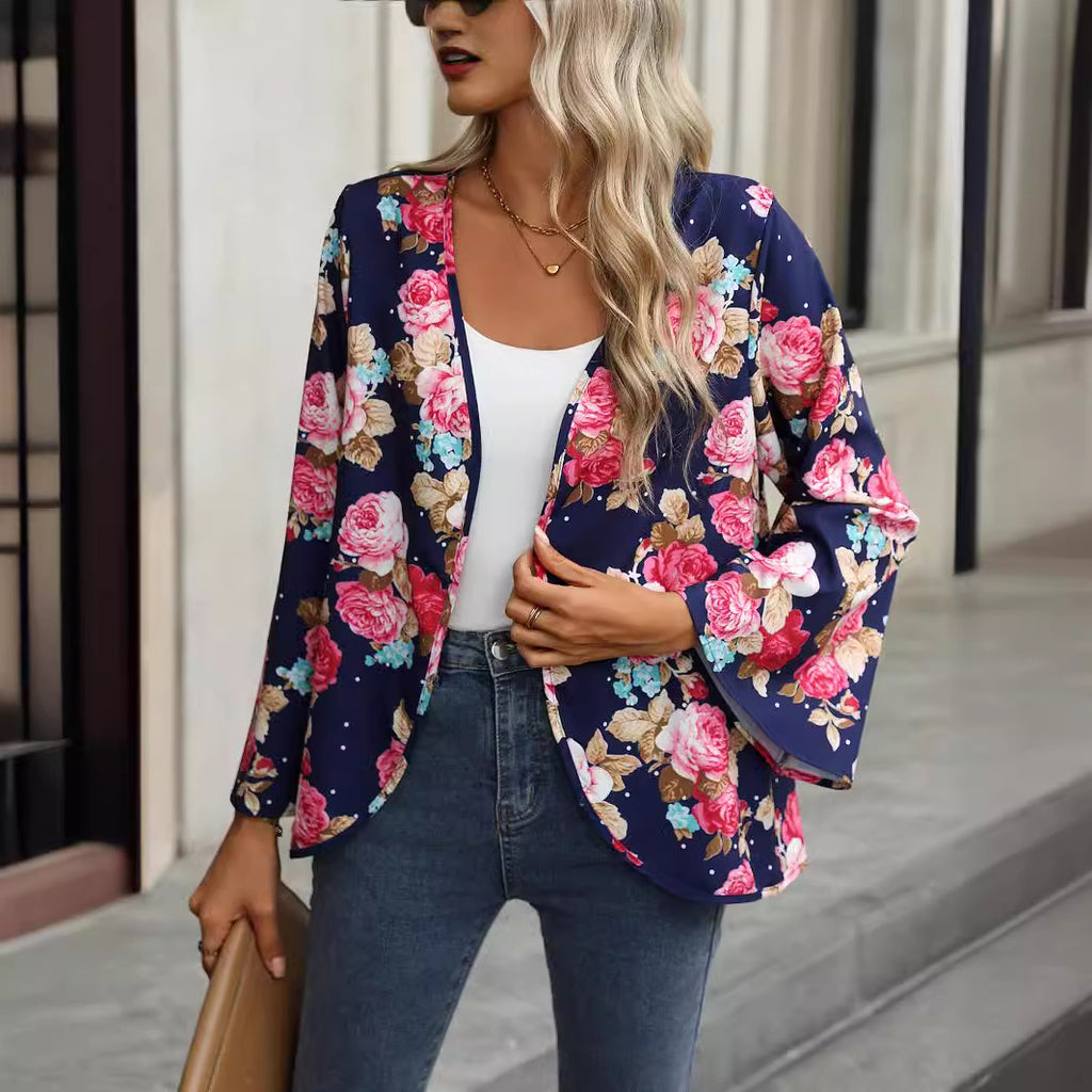 Women Clothing Best Seller Spring Autumn V neck Floral Print Bell Sleeve Women Shirt