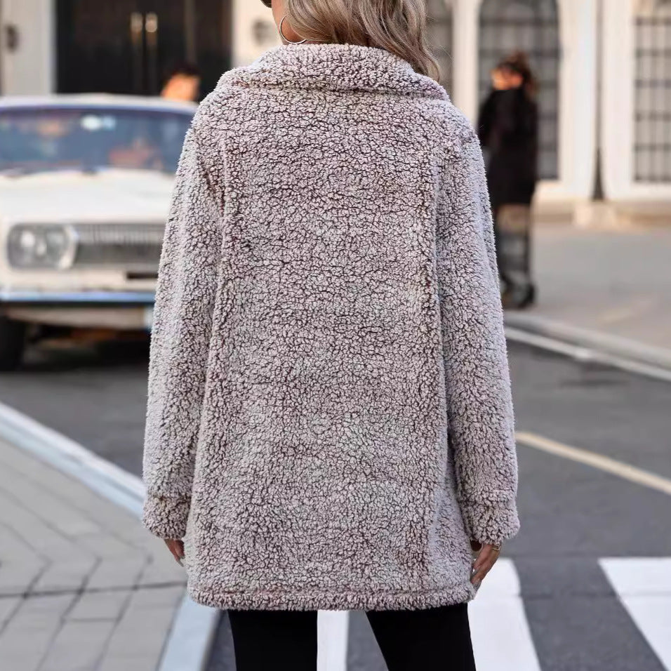 Autumn Winter Women Clothing Casual Loose Lapels Single Breasted Mid Length Cardigan Coat