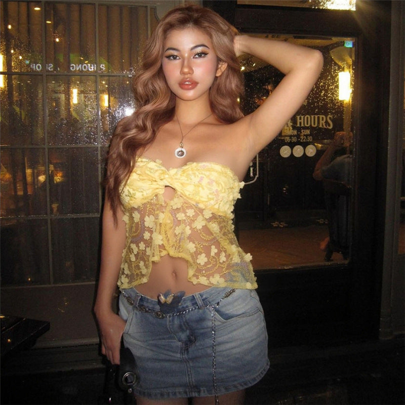 Spring Summer Women Clothing Sexy Sexy Slim Fit Slimming Tube Top Backless Sequined Vest Women