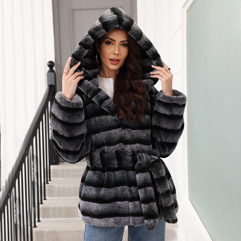 Women Clothing Hooded Faux Fur Coat Winter All Matching