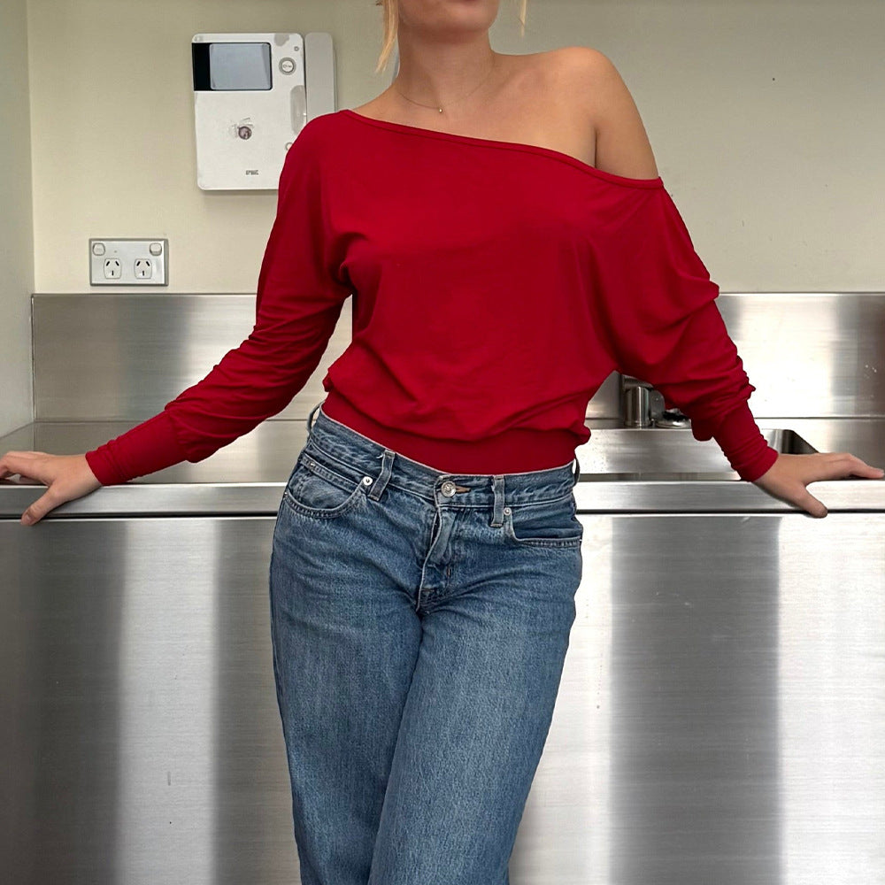 Minimalist Women Long Sleeve Shirt Sexy Sexy Waist Slimming T shirt