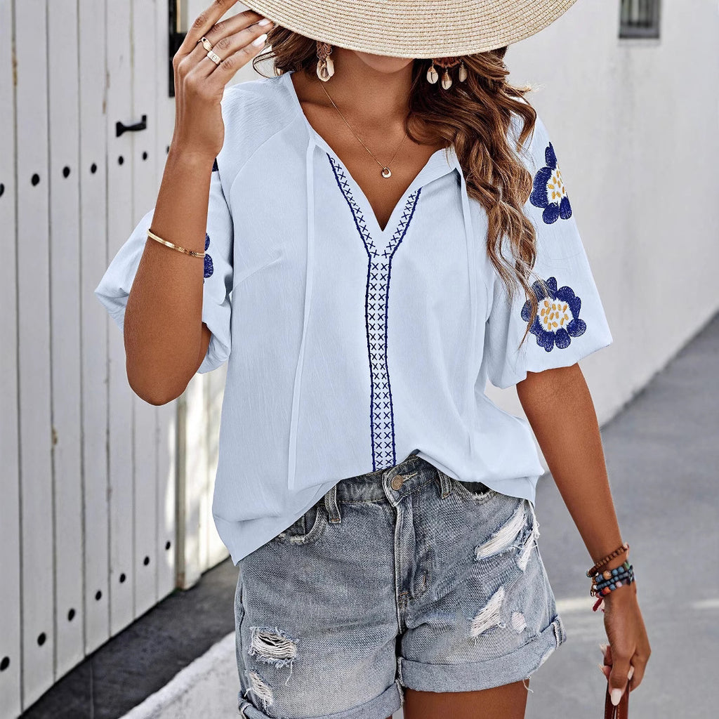 Spring Autumn Winter Long Sleeve Shirt Design V neck Solid Color Loose Top Autumn Shirt