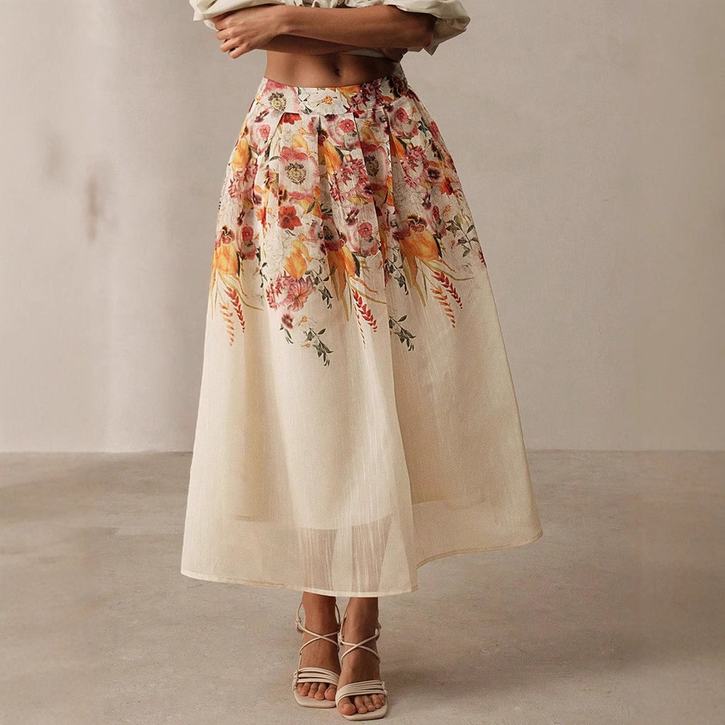 Summer Women Clothing Digital Printing High Waist Half Length Tulle Skirt