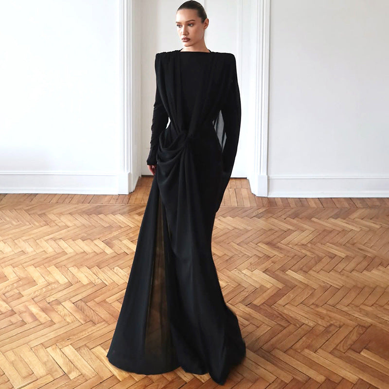 Robe longue asymétrique sexy en maille, coupe ajustée, couleur unie, automne-hiver, pour femme