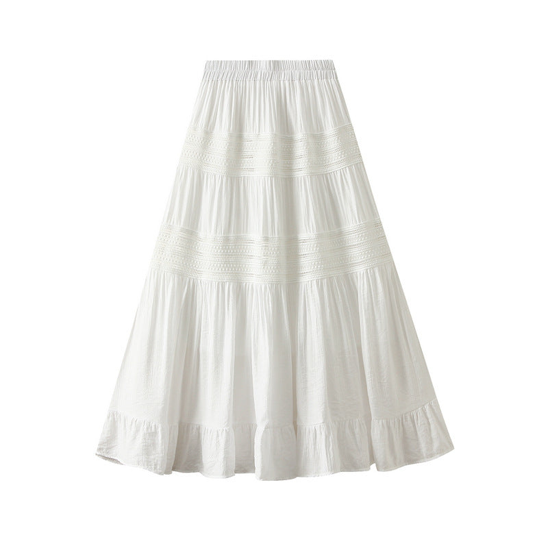 Lace Tiered Ruffle Skirt Women Spring Summer High Waist Drooping A line Pleated Umbrella Skirt Large Swing Dress