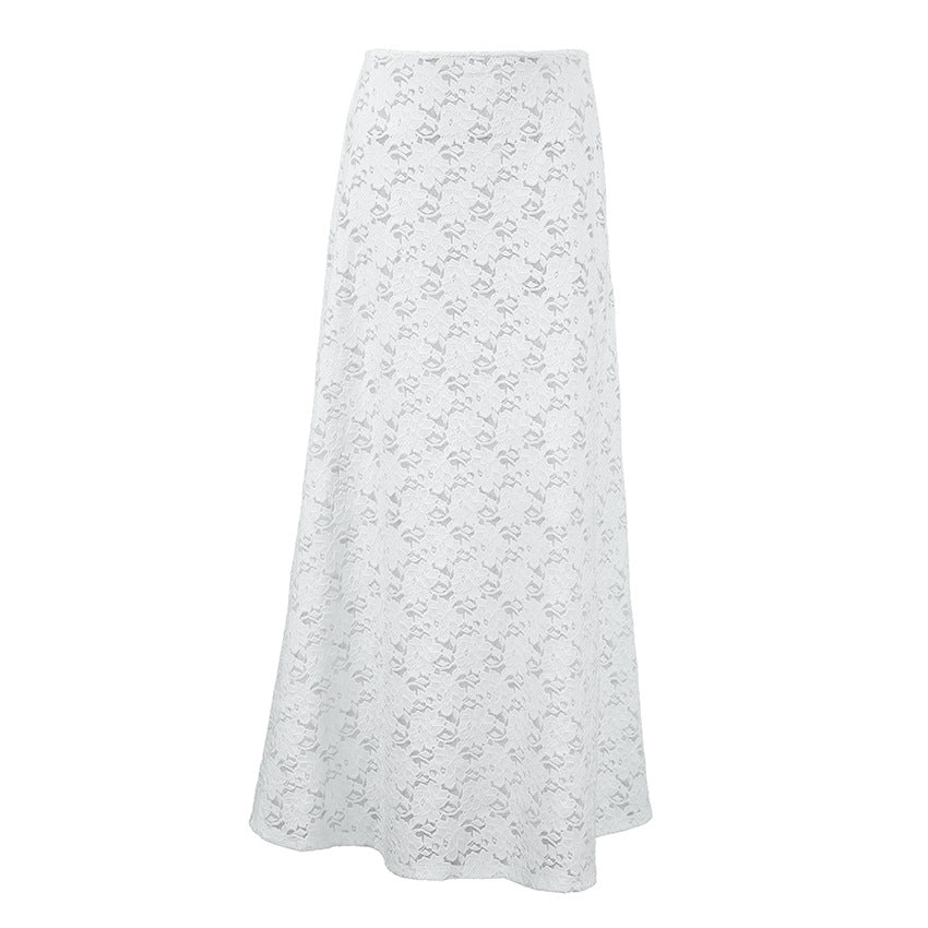Sexy Design Lace Beach Casual Fishtail Skirt Autumn Winter Elegant White Ankle High Skirt Women