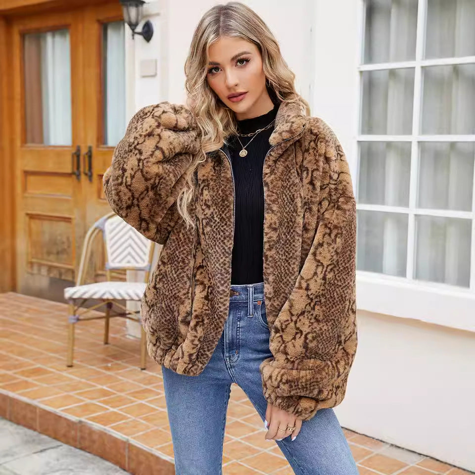 Artificial Wool Women Faux Fur Coat Top Women Clothing Autumn Winter Loose Jacket