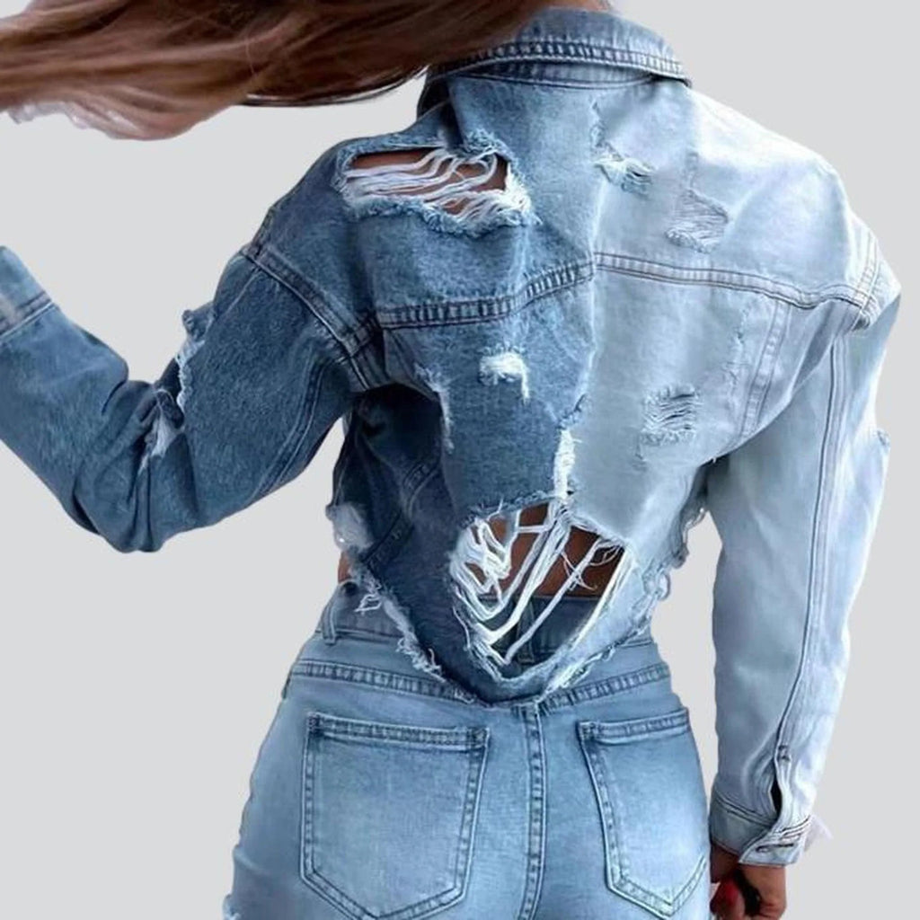 Long Sleeve Ripped Retro Cropped Denim Top Jacket Coat