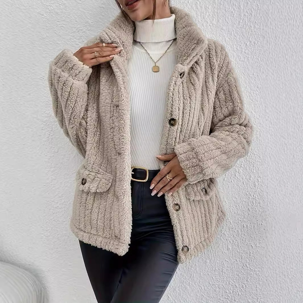 Autumn Winter Plush Button Cardigan Casual Coat