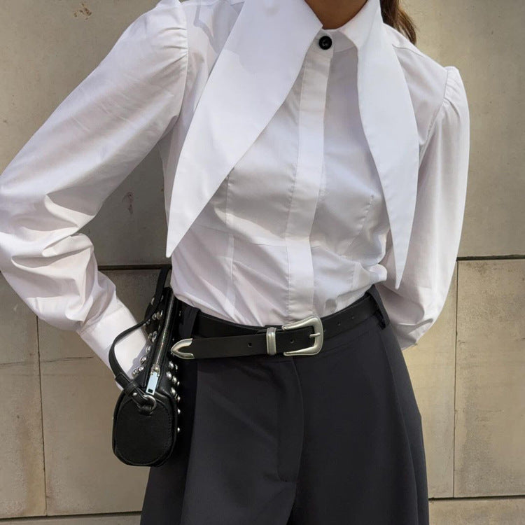 French White Shirt Women Spring Autumn Niche Design Collared Long Sleeve Cardigan Shirt Office All Matching Top