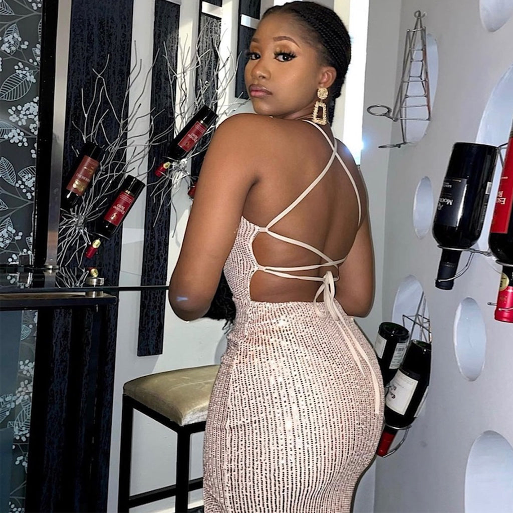 Women Clothing Sexy Two Pieces Backless Lace Up Dress Women