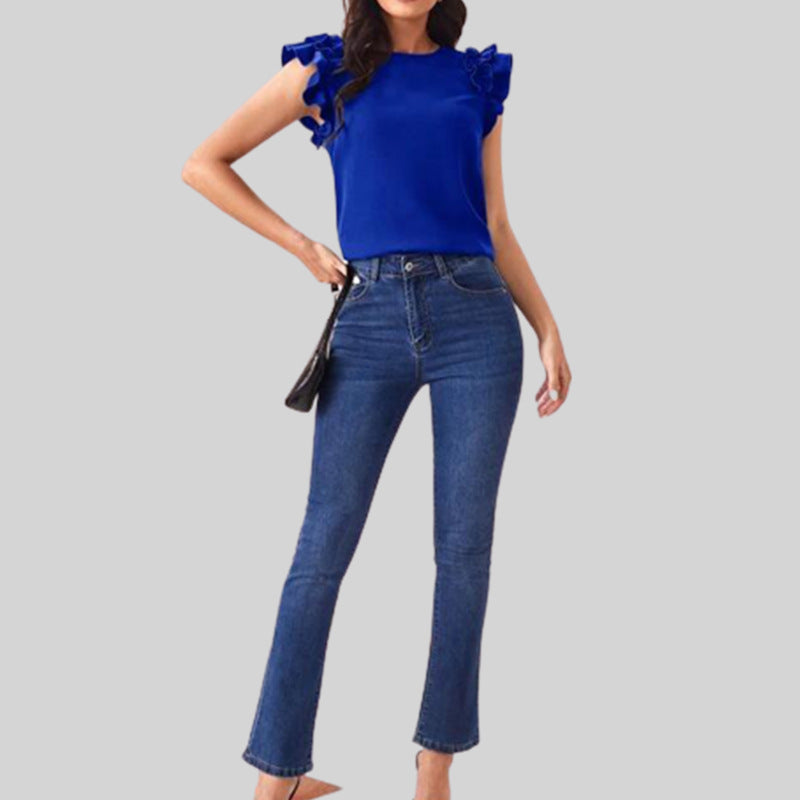 Slimming T Shirt Ruffled Fashionable Short Sleeve Top