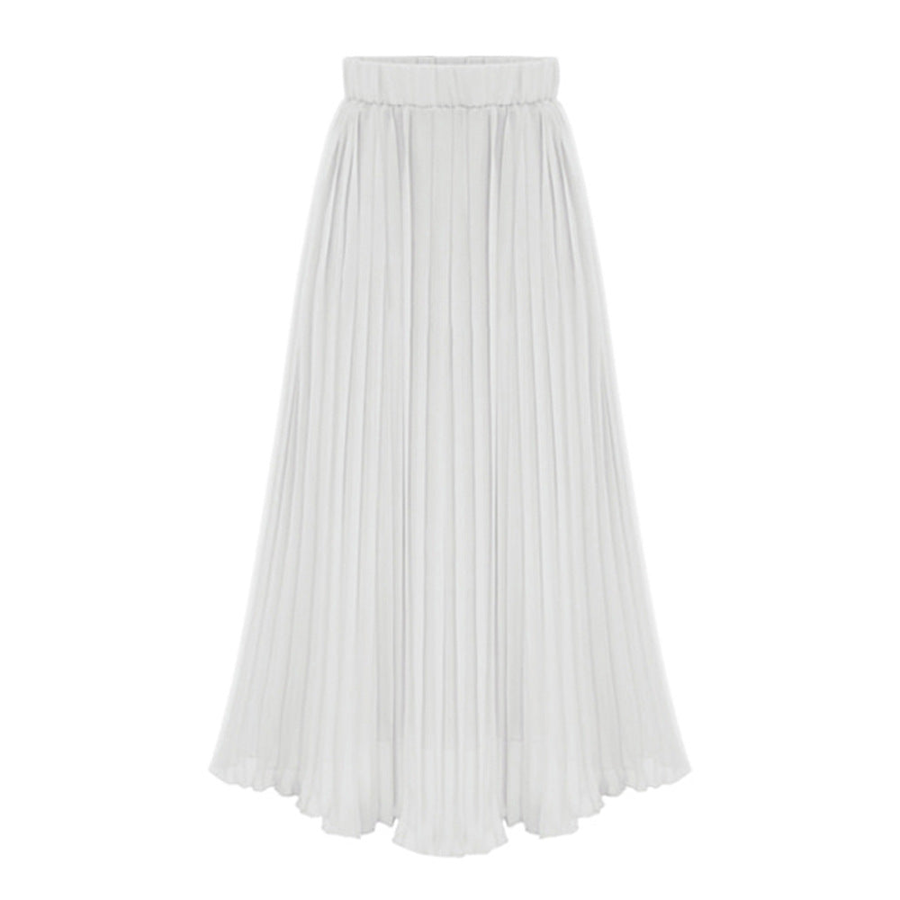 Casual Solid Color All-Matching Waist Chiffon Skirt Autumn Winter A- line Skirt Pleated Skirt