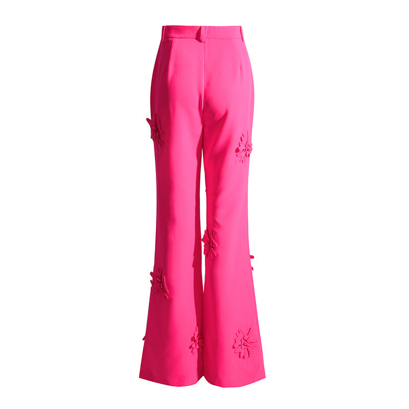 Wide Leg Pants Pants Spring High Waist Drooping Three Dimensional Floral Decoration Bootcut Pants Work Pant