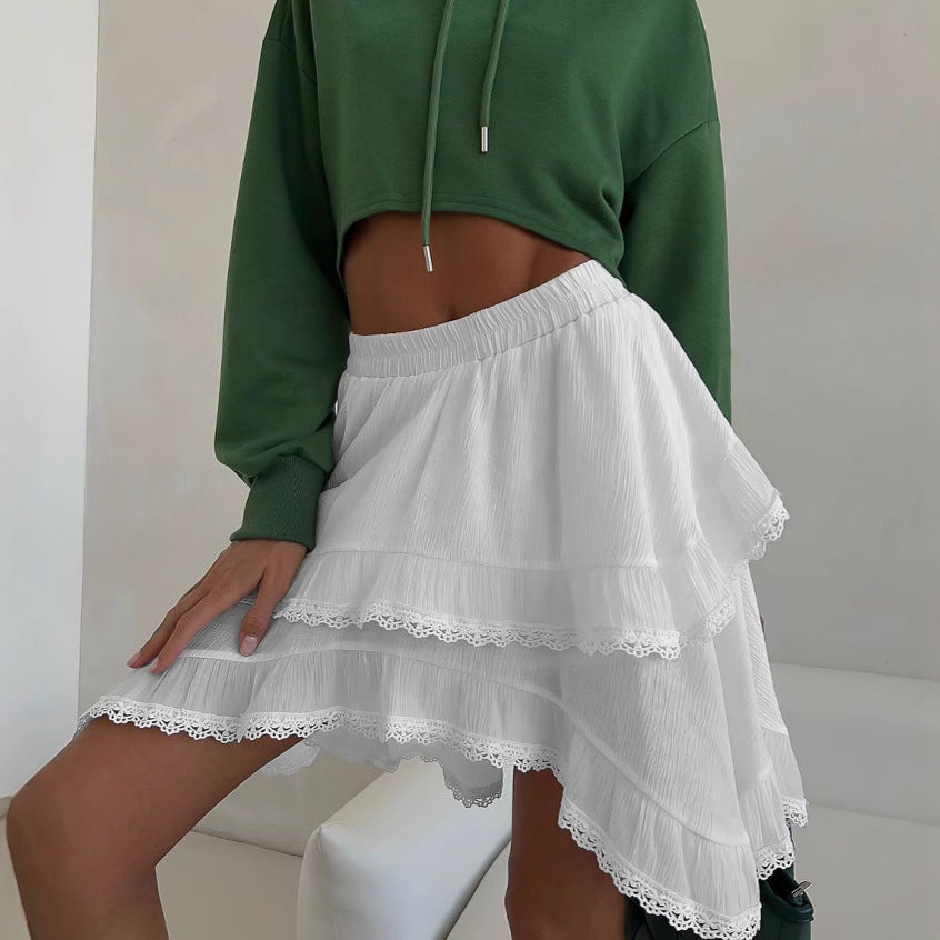 White Lace A Swing Loose Girl Skirt Autumn Winter Sexy Skirt for Women