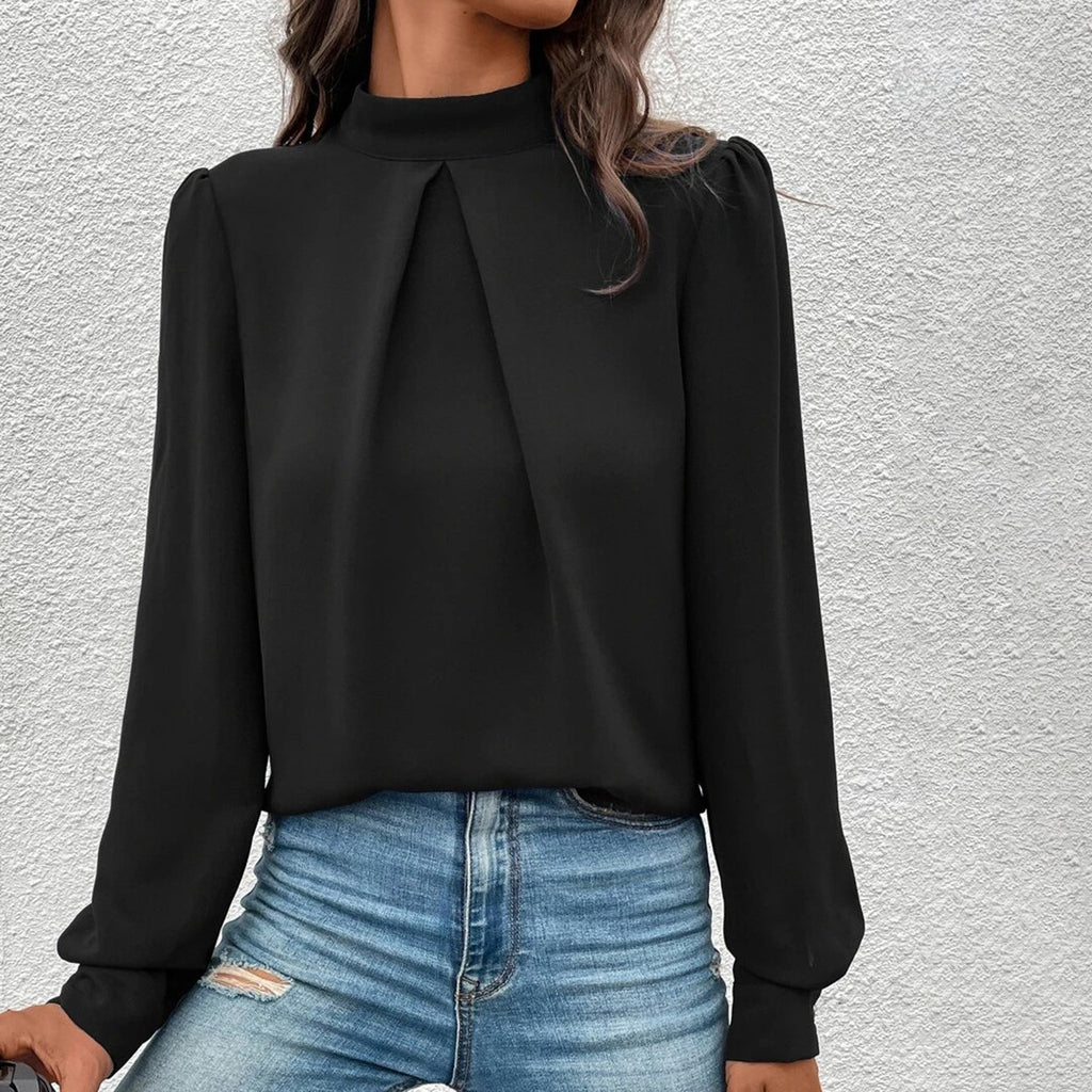 Women Clothing Spring Summer Long Sleeve Satin Top Shirt