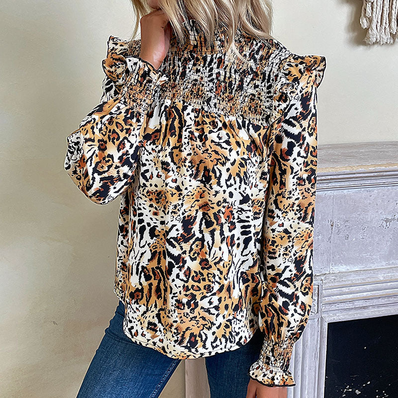 Autumn Winter Women Wear Leopard Print Long Sleeved Shirt