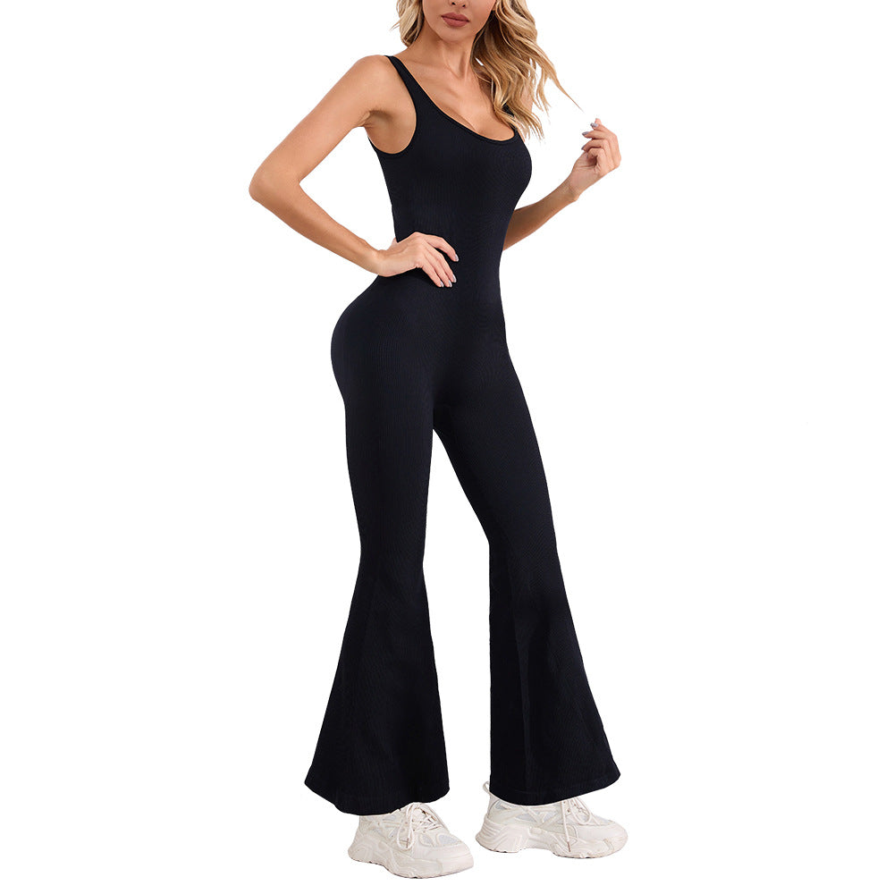 Yoga Bodysuit Sports Workout Sexy Hip Lifting Horn Trousers Tight Yoga Jumpsuit