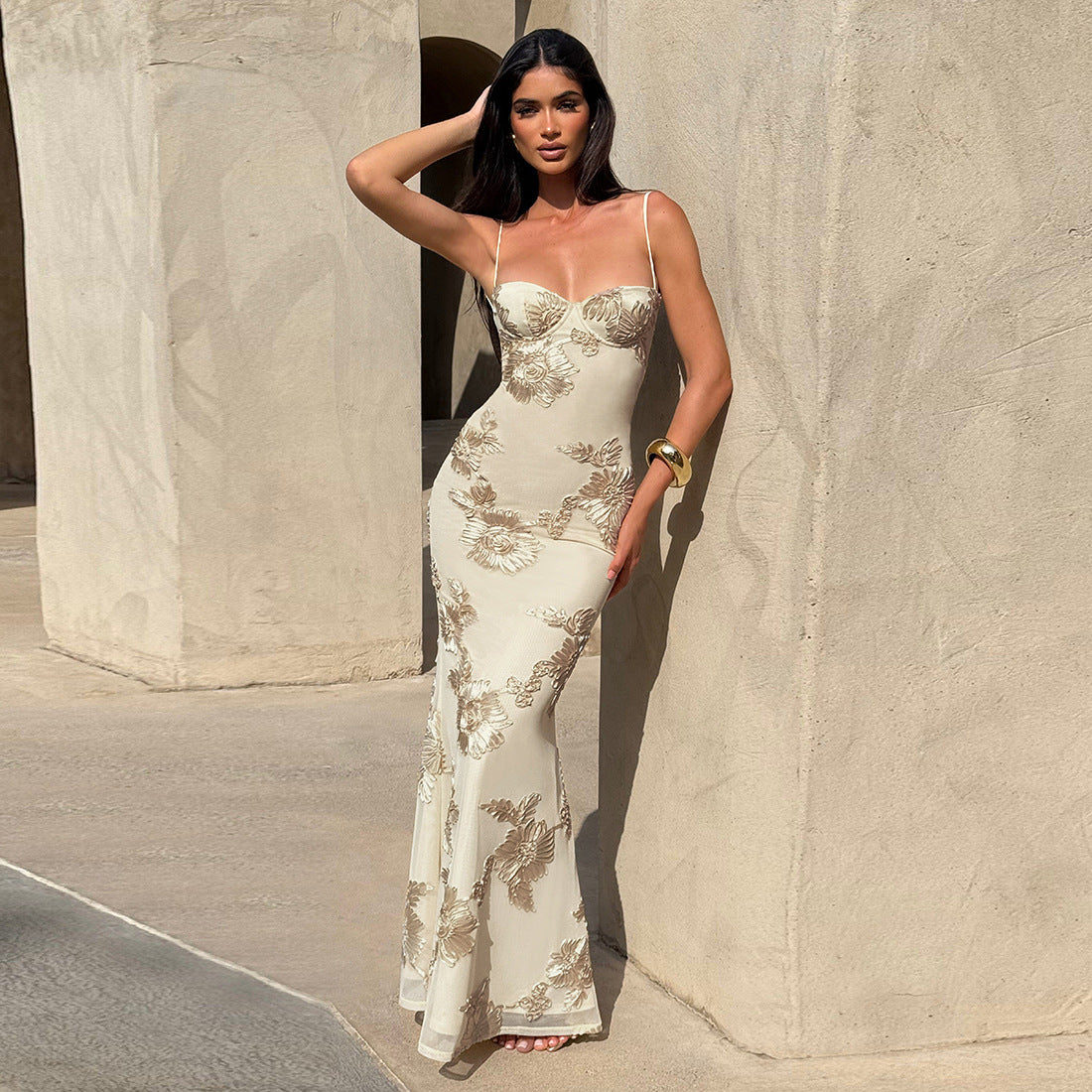 Women Clothing Summer Sexy Slim Fit Slimming Backless Lace up Dress Maxi Dress