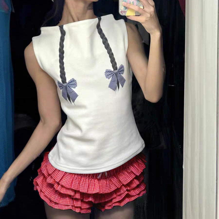 Sweet Pantskirt Sweet Cool Low Waist Multi Layer Wave Lace Plaid Cake Shorts